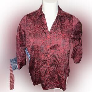 212 Collection Red and Black Paisley Shirt